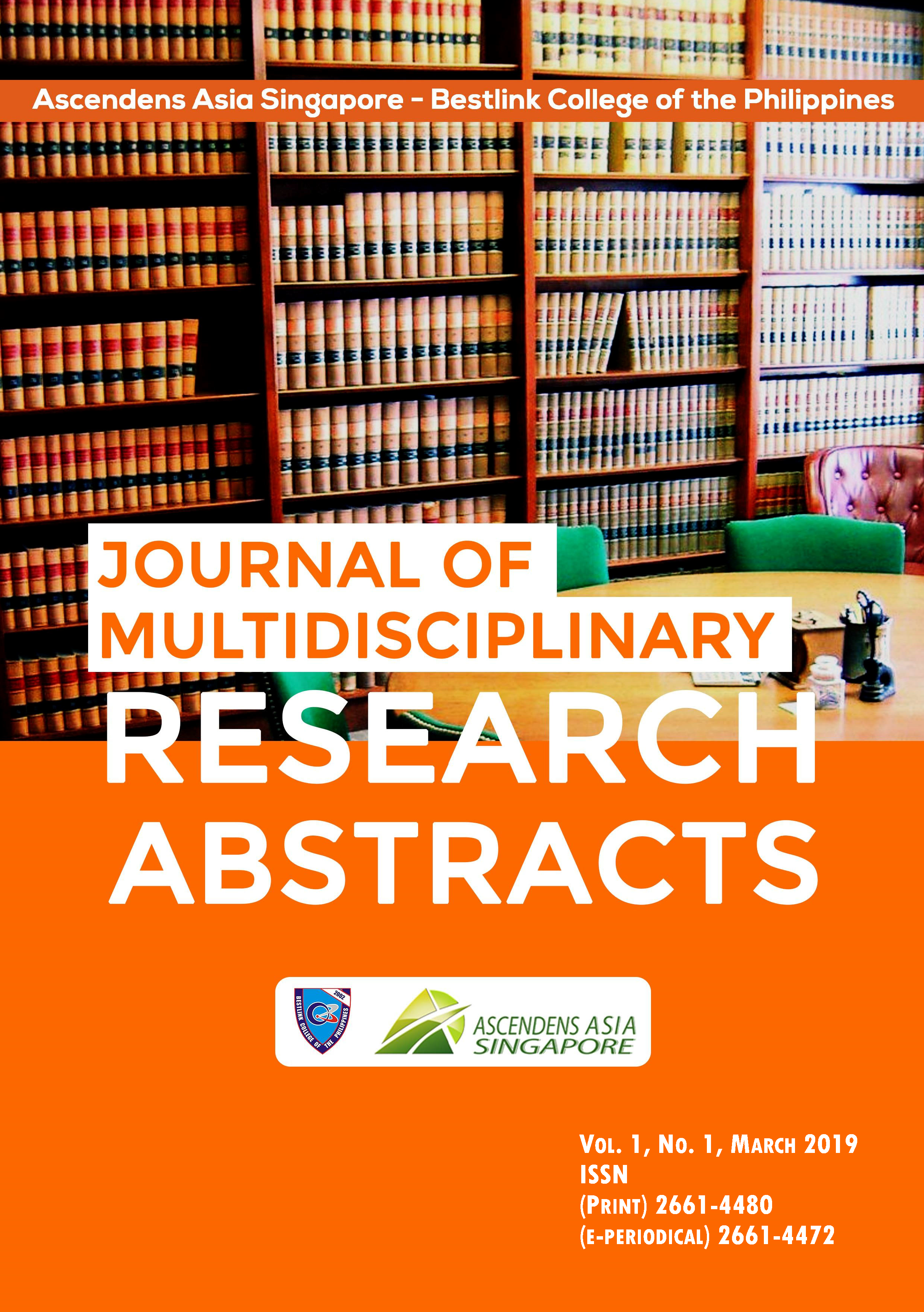 					View Vol. 1 No. 1 (2019): Ascendens Asia Singapore – Bestlink College of the Philippines Journal of Multidisciplinary Research Abstracts, Vol.1, No.1, March 2019
				